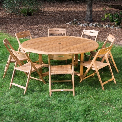 70454 Surf Buckingham Dining Set for 8 on grass field with trees in background