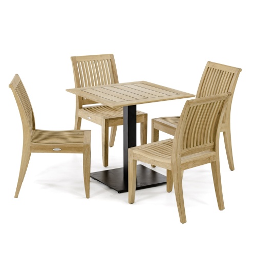 15483 Vogue 30 inch square table top and optional black coated table base and 4 side chairs on white background