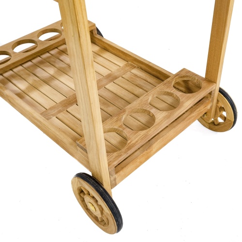17105 Alicante teak Trolley Cart angled bottom view on white background
