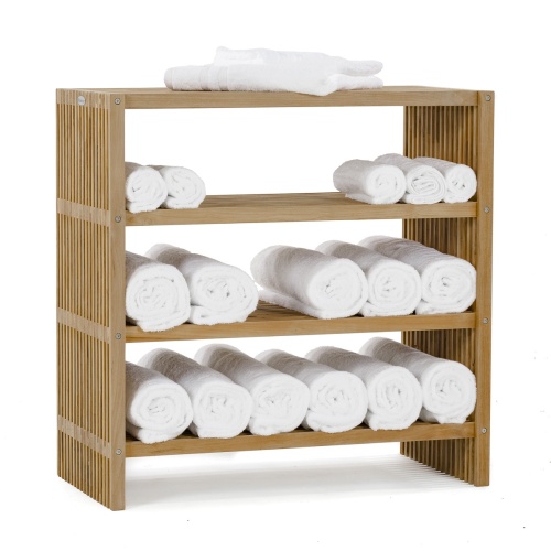18220 Teak Storage Shelf angled view on white background