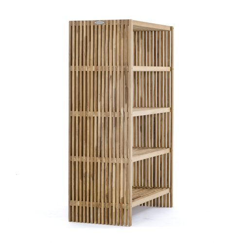 18221 Teak Storage Shelf 48 inch height side angled view on white background