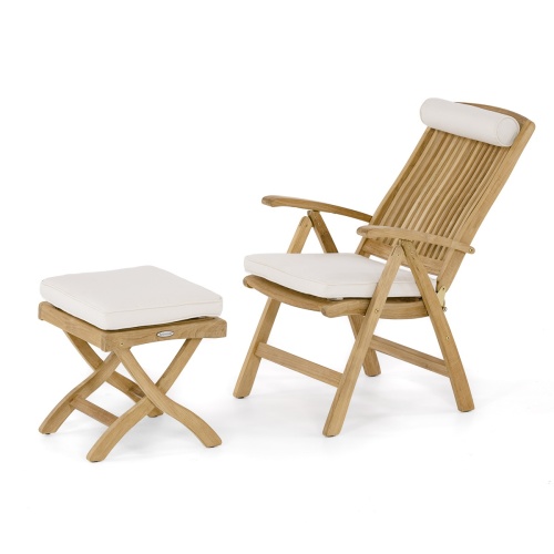 18600 Barbuda Ottoman Side Table and folding chair set  with optional cushions angled view on white background