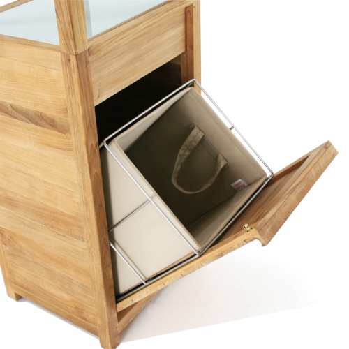 18815f Pacifica teak Linen Tower closeup of linen drawer open on white background