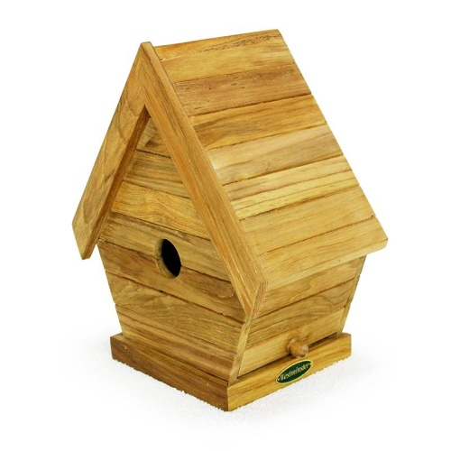 19003 teak bird house left angled on white background