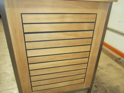 28225RF Vogue teak and stainless steel Sideboard side angled view autocad on white background