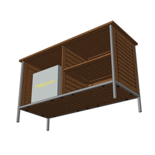 28226 Vogue Teak and Stainless Steel Beverage Console angled bottom view showing space for a beverage refrigerator on white background