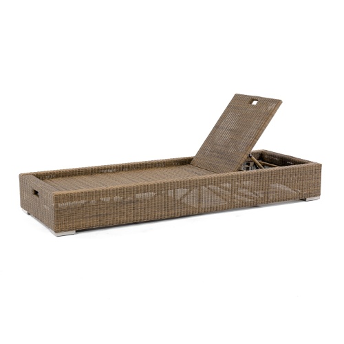 30002dp Malaga synthetic wicker chaise lounger frame back upright position left side angled on white background