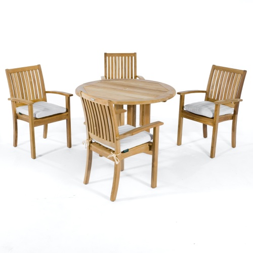 70033 Sussex Barbuda teak 4 foot round folding dining table showing one leaf folded on white background