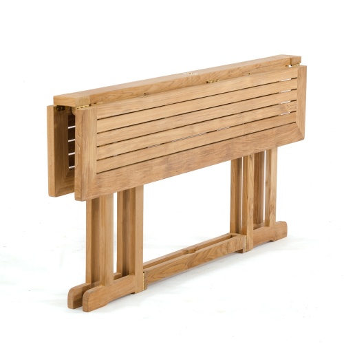 15663S Nevis Teak Table in angled end view in white background