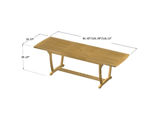 15585 Veranda Teak Rectangular Dining Table showing autocad in angled aerial view on white background