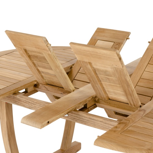15548 Martinique Teak Oval Dining Table showing close up of double butterfly leaf extensions and storage area on white background