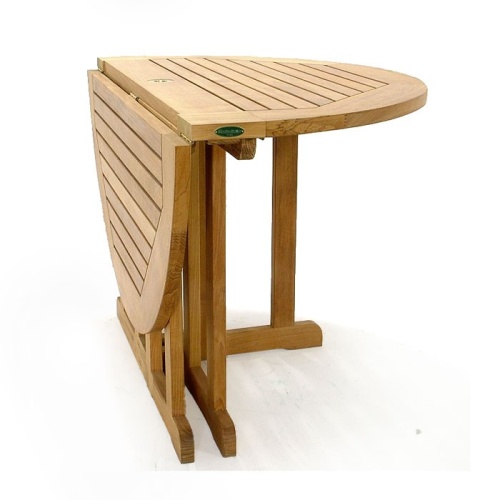 70066 Barbuda Round 4 foot diameter teak dining table half folded on white background