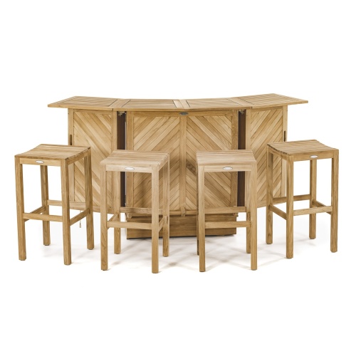 70084 somerset teak five piece bar set fully opened front view on white background