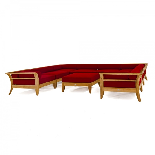 70282 Aman Dais 9 pc teak Daybed Sectional Set with bolsters and cushions front angle view on a white background