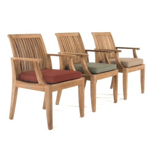 12810 Laguna Teak Dining Armchair showing 3 side by side angled view on white background