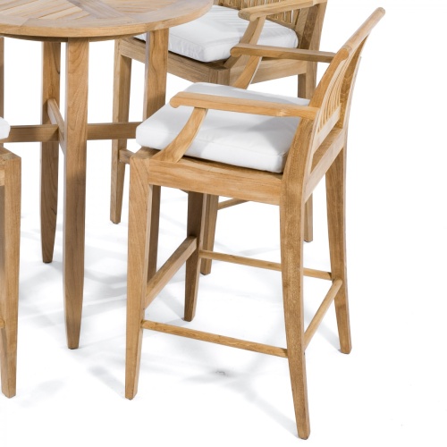 70505 Laguna Teak Bar Stool Set with optional seat cushions angled on white background