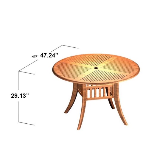15435 Grand Hyatt Teak 48 inch Round Dining Table showing autocad of angled top view on white background