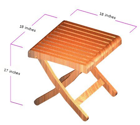 18600 Barbuda Folding Teak Side Table Ottoman angled side view on white background