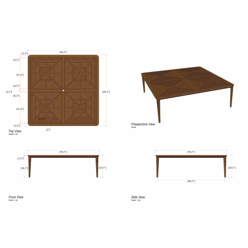15075 Veranda 6 ft Square Table side view on white background