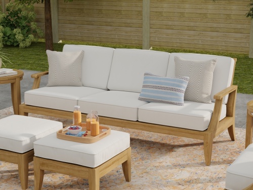 70871 Laguna 7 pc 84 inch Conversation Set of Laguna 84 inch Sofa and 2 Lounge Chairs and 2 Side Tables and Ottomans in front view on white background 