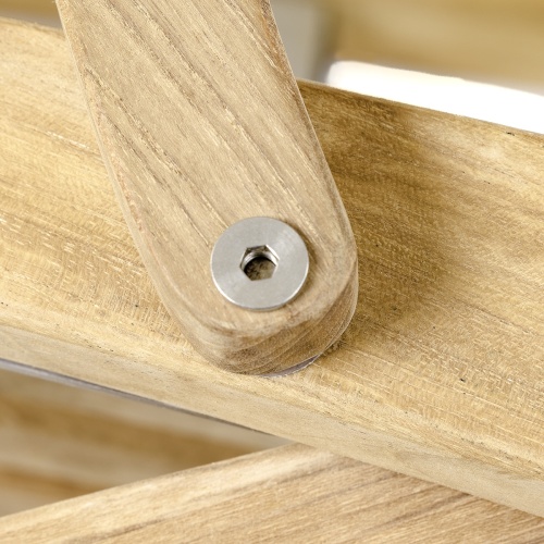 12602S Barbuda Teak Armchair closeup of stainless steel arm bolt on white background