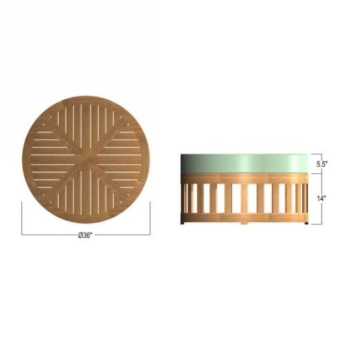 14171 Kafelonia Teak 36 inch Coffee Table autocad front view on white background