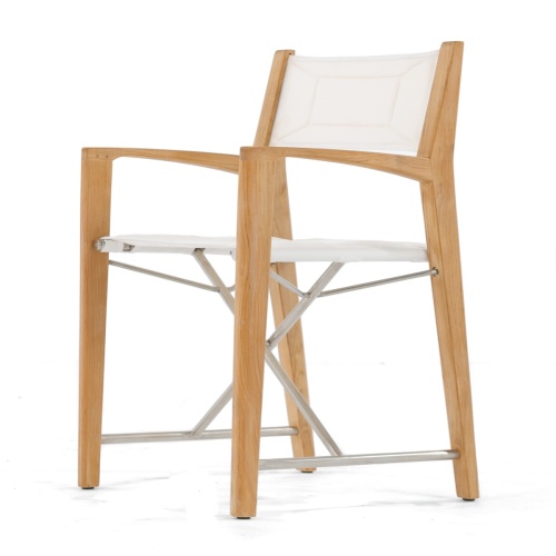 12915F Odyssey Teak Director Chair in marine gloss finish facing front left side angled closeup view of chair seat and back on white background