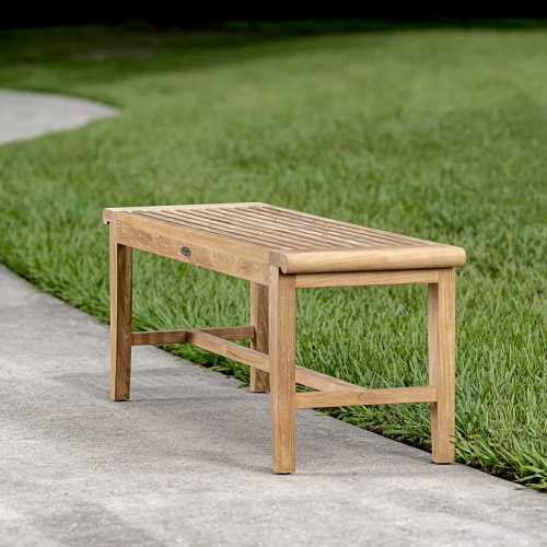 thumbnail image of 13915 Laguna 4 foot long teak Backless Bench side view on white background