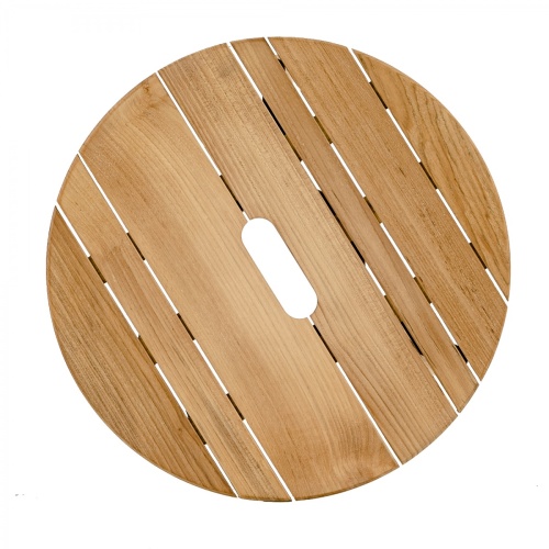14916 surf teak side table top view showing carrying handle on white background