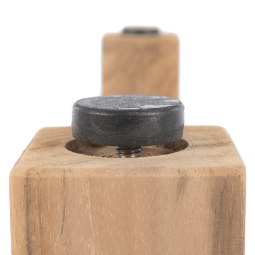 15771 Teak Bistro Table 30 in diameter bottom of leg showing leveler on white background