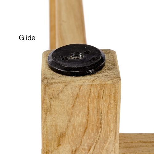 15823 48 inch Pyramid Teak Table bottom of leg showing glide on white background