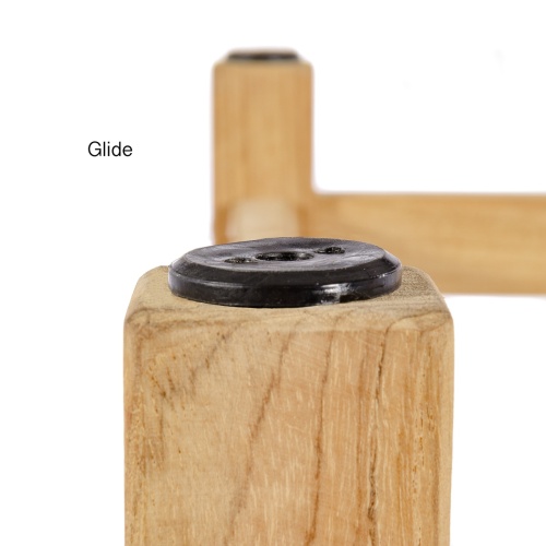 15999 Horizon Teak Bar Table bottom of leg showing floor glide on white background