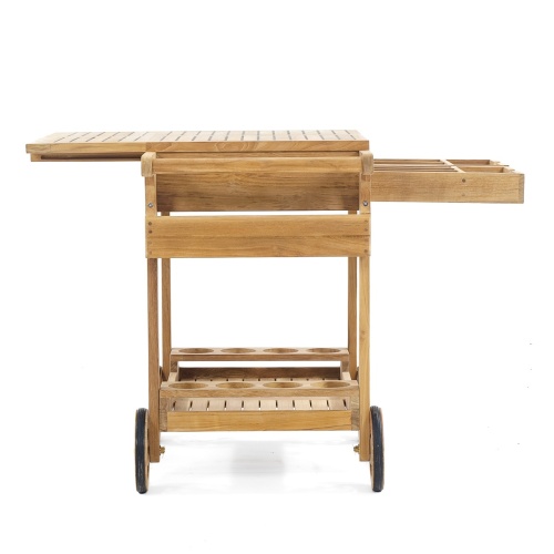 17105 Alicante teak Trolley Cart side view showing drawers out  on white background