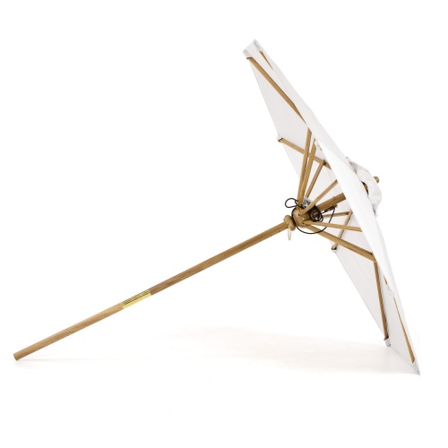 17540F Somerset 8 ft Round Umbrella showing partially extended teak arms stretchers and shaft and ferrule 