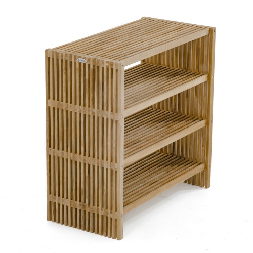18220 Teak Storage Shelf angled side view on white background