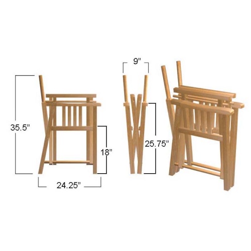 70001 Director Chair showing autocad of folded views on white background
