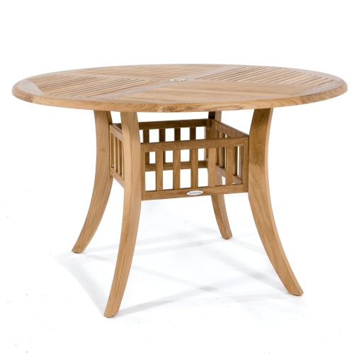 15435 Grand Hyatt 4 ft Round Teak Dining Table angled side view on white background