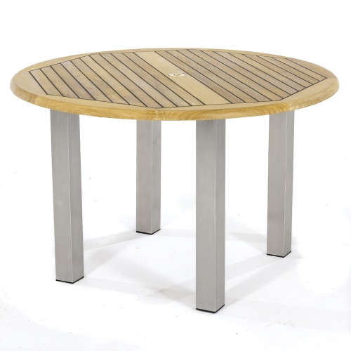 21007 Vogue teak and stainless steel Side Chair right side angled view on white background