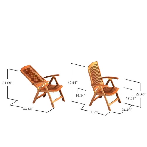 12569S Barbuda reclining chairs showing autocad in side view showing upright and reclined positions on white background