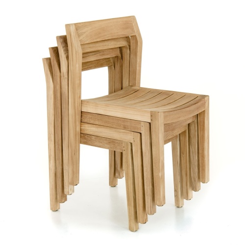 70494 Horizon teak side chair right side angled view stacked 4 high angled on white background