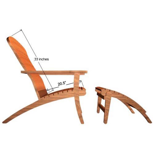 70509 Adirondack teak chair and foot stool set front angled with optional cushions on white background