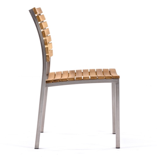 21007 Vogue Teak and 304 Stainless Steel Side Chair in right side view on white background
