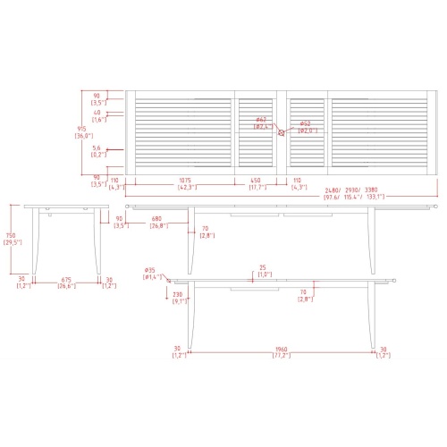 70770 Grand Laguna teak extension rectangular dining table autocad on white background