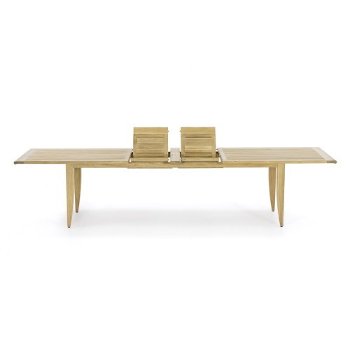15978 Grand Laguna teak 11 foot rectangle dining table in extended position showing double butterfly extensions side view on white background