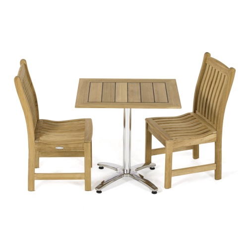 BRADLEY4 outdoor teak patio set angled side view on white background