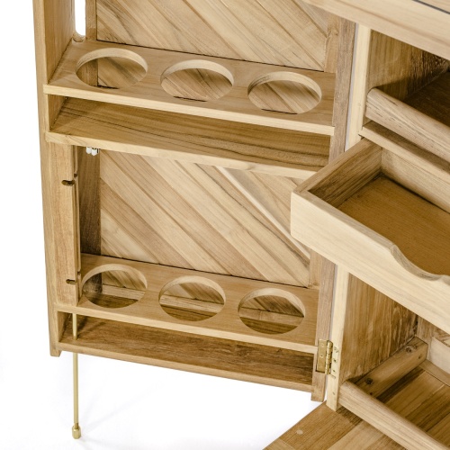 17112 Somerset teak Bar closeup of bottom left door interior view on white background