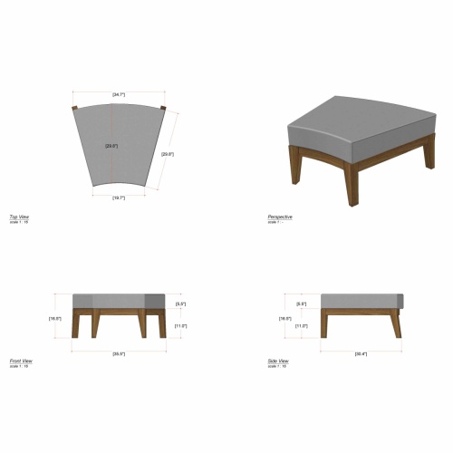 18068DP Kafelonia 1 seater Backless Bench with 2 Kafelonia Sofa Sectionals and Club Chair and Side Table and 3 End Tables and Ottoman on tiled patio in side view on tiled patio