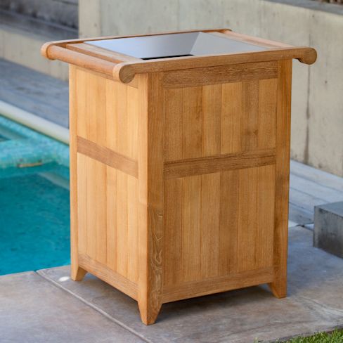 wooden trash bin