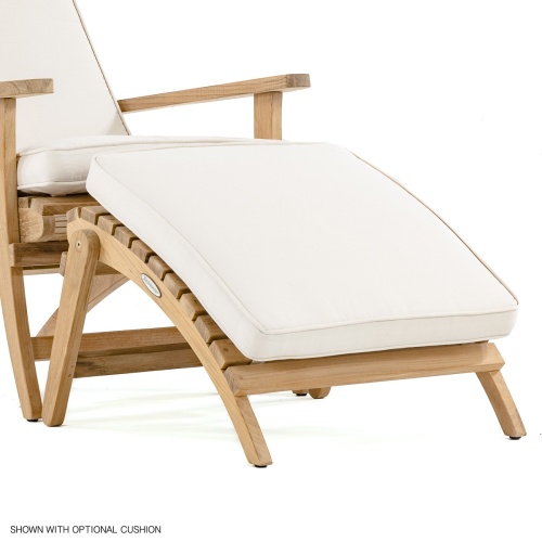 70000 teak Adirondack Chair and footrest  with cushions close up view on white background