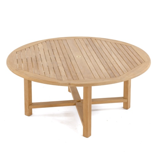 15348 Buckingham 6 foot round teak dining table top angled view on white background